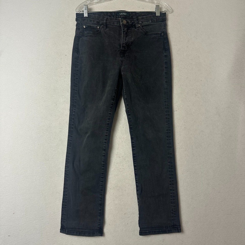 Lauren Ralph Lauren Womens Straight Leg Jeans Faded Black Denim Size 12 Mid Rise